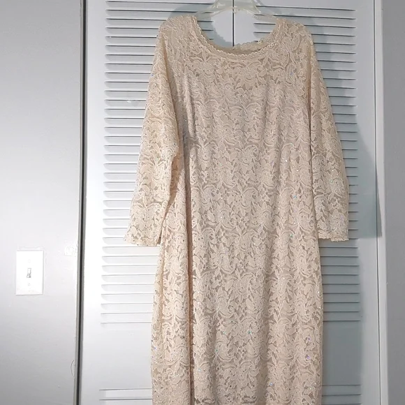 candalite dress champagne Candalite Womens Maxi Dress Size 22 Champagne Excellent Lace Sequin Tulle Gown